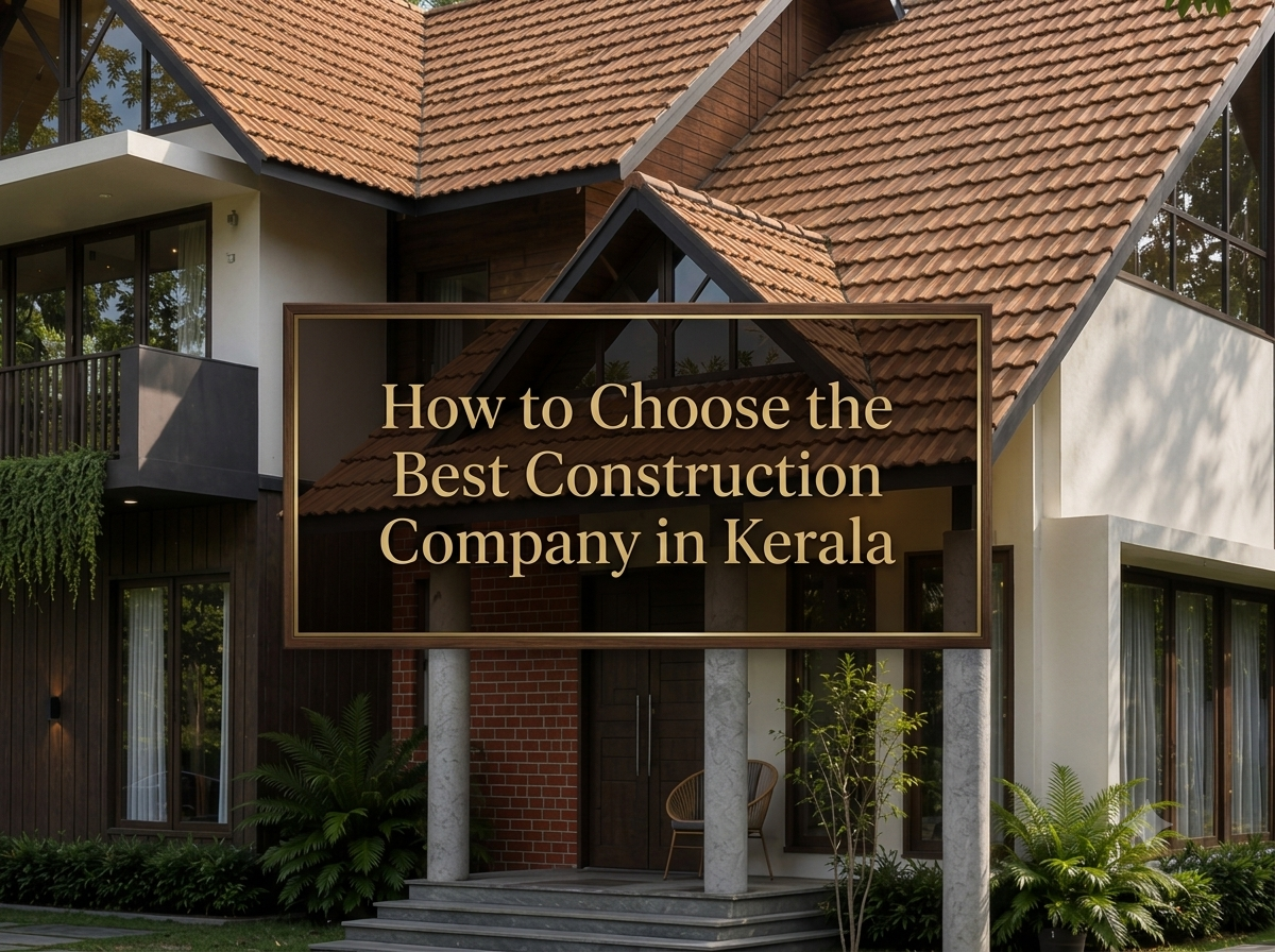 Professional construction engineers reviewing house plans at a modern residential construction site in Kerala.